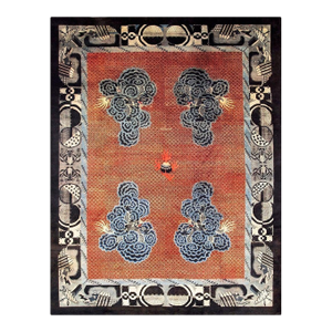 Great Red and Black Color With Beautiful Chinoiserie Pattern Antique Chinese Baotou Rug
