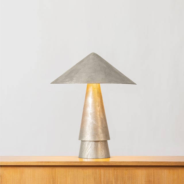 Mid-Century Modern Hudson Valley Lighting Foxton 18 in. 1 Light Table Lamp in Warm Silver Leaf Finish For Sale - Image 3 of 9