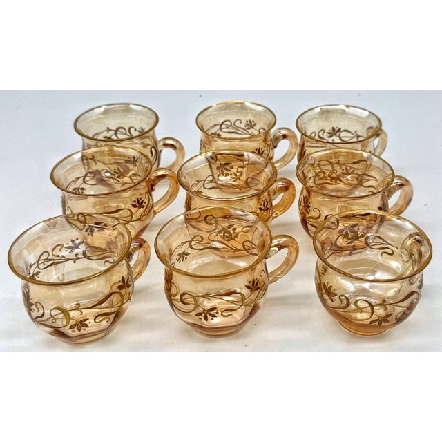 Early 20th Century 9 Art Nouveau Citrine Gilt Enamel Crystal Demitasse Cups & Saucers, Atrib. Moser For Sale - Image 5 of 18