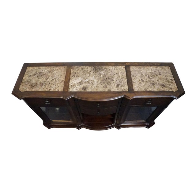 American Signature Cherry Contemporary Traditional 66" Display Console / Media Cabinet W. Paneled Granite Top 8155-320 For Sale - Image 11 of 15