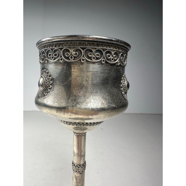 Vintage Israeli Sterling Silver Bezalel-Style Filigree Kiddush Cup by Zadok. For Sale - Image 11 of 12