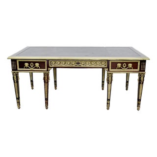 1960s Superb Quality Antique Style Louis XVI Style Bureau Plat Large Leather Top Desk For Sale