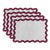 Handmade Wave Scalloped Placemats, White with Red Trim - Set of 4 For Sale