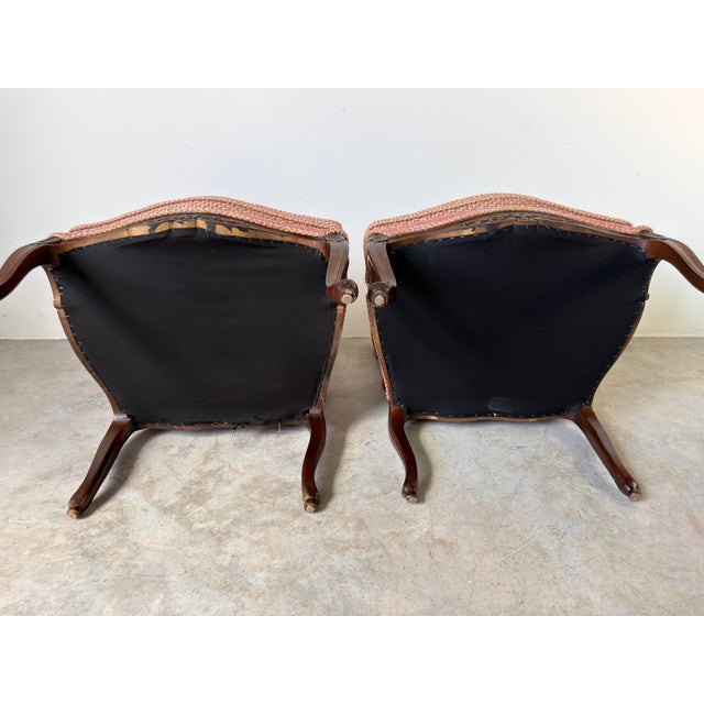 Vintage French Provincial Louis XV Style Carved Walnut Armchairs – A Pair For Sale - Image 11 of 11