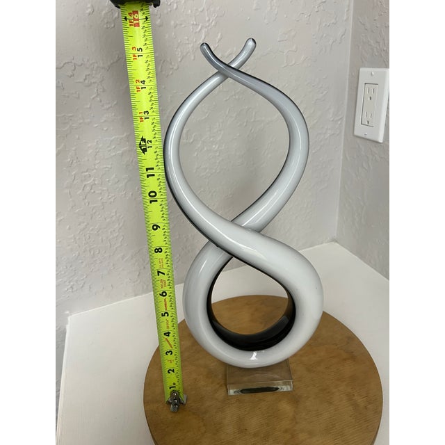 Vintage Murano Love Knot Art Glass Sculpture Black White Lucite Base For Sale - Image 15 of 16