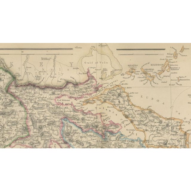 Antique Hand-Colored Map of Greece and Ionian Islands, 1860 For Sale - Image 10 of 11
