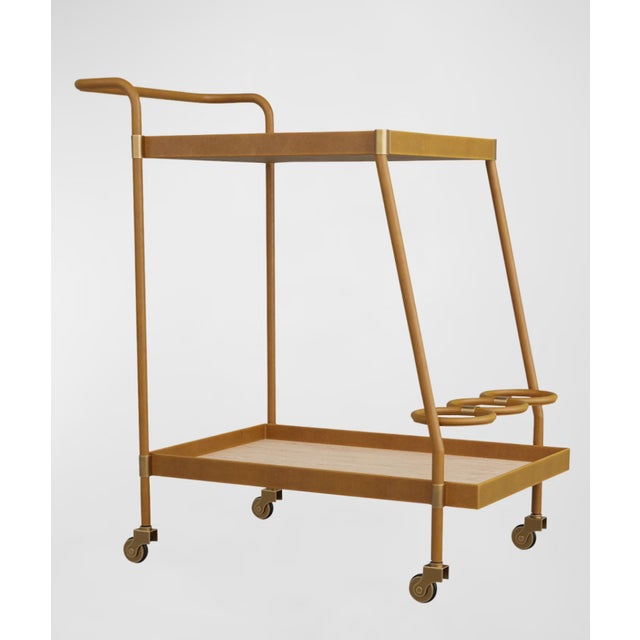 Brand New Arteriors Home Sanders Leather & Blonde Oak Bar Cart For Sale In Chicago - Image 6 of 6