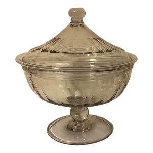 Antique Early 19th Century American Thumb Cut Urn Shape Flint Glass Covered Punch or Fruit Bowl