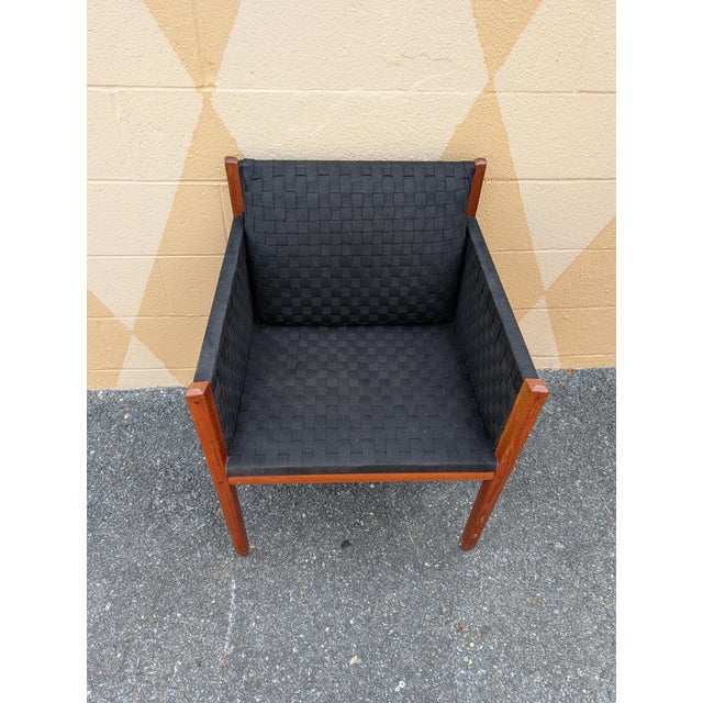 Vintage Shaker Style Armchair With Hand-Woven Canvas Checkerboard Seat For Sale - Image 10 of 10