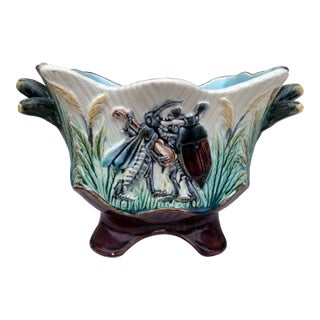 Cache Pot19th Century Majolica Insects Musicians Cachepot For Sale