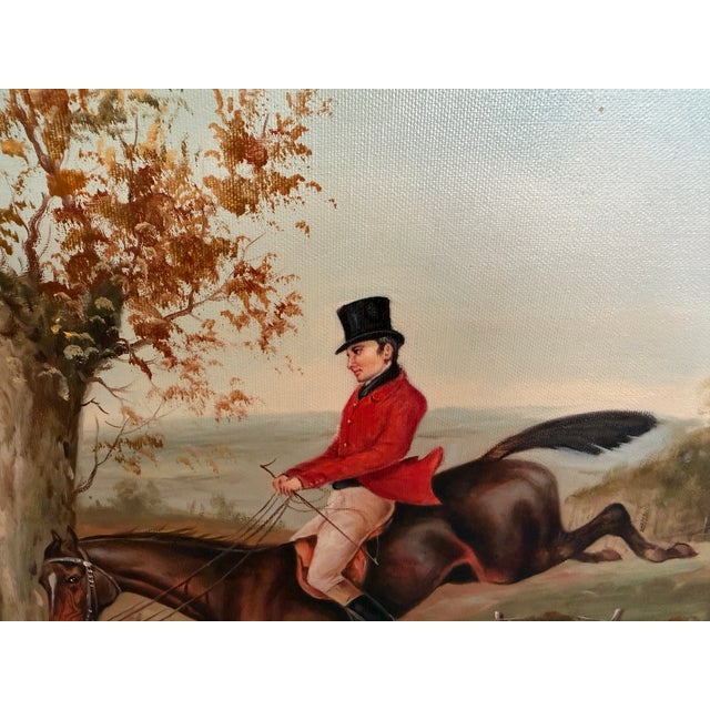 Late 20th Century W. Larsen Original Fox Hunting Oil Painting English Hunt Horses Hounds Framed For Sale In Jacksonville, FL - Image 6 of 15
