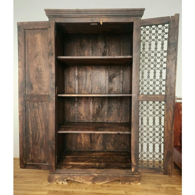 Antique Hand-Carved Wood Wardrobe with Carved Doors and Iron Grille, Bali, Indonesia, 1920s For Sale - Image 11 of 18