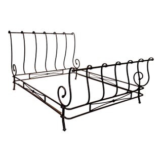 Vintage Signed Brown Jordan "Autumn Guild" Wrought Iron Queen Sleigh Bed For Sale