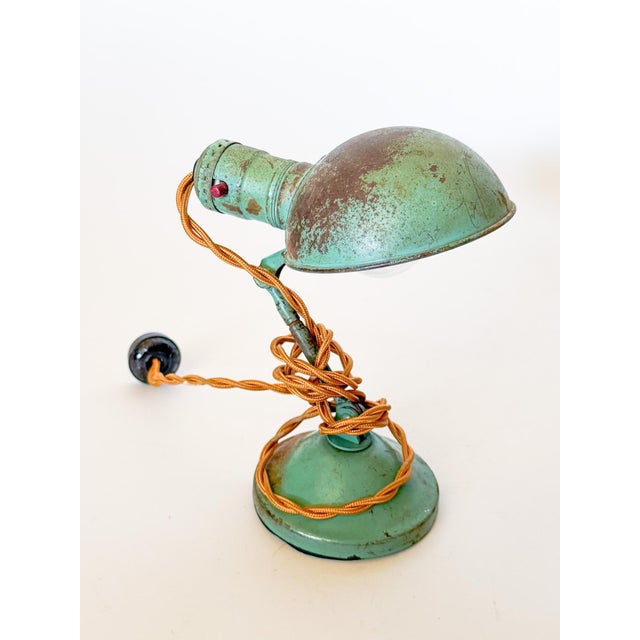 Antique Industrial Turquoise Heavy Brass Shelf or Hang Task Lamp, Articulating For Sale - Image 15 of 15