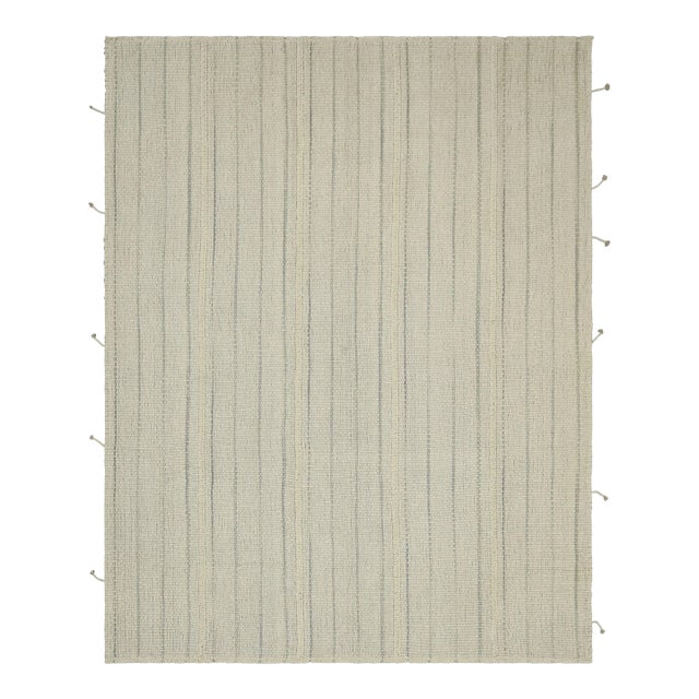 Rug & Kilim’s Contemporary Kilim in White and Gray Textural Stripes For Sale