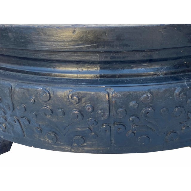 Chinese Rustic Vintage Dark Brown Black Wood Round Plant Stand For Sale In San Francisco - Image 6 of 7