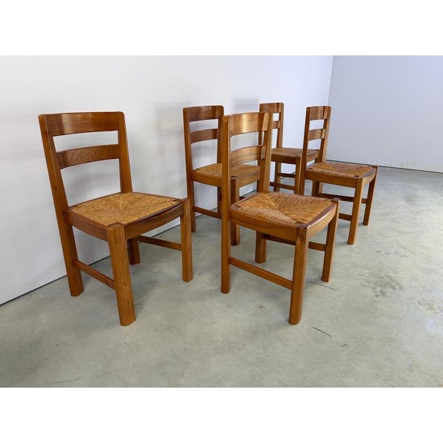 1960s Vintage Oak and Wicker Dining Chairs, 1960s, Set of 5 For Sale - Image 5 of 10