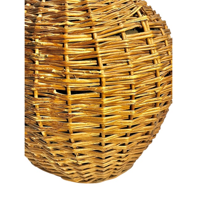 Wood Antique Large Size French Provincial Wicker and Glass Demijohn For Sale - Image 7 of 14
