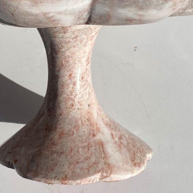 Pink Carved Italian Marble Stone Pedestal Fruit Bowl With Scalloped Edges For Sale - Image 4 of 4