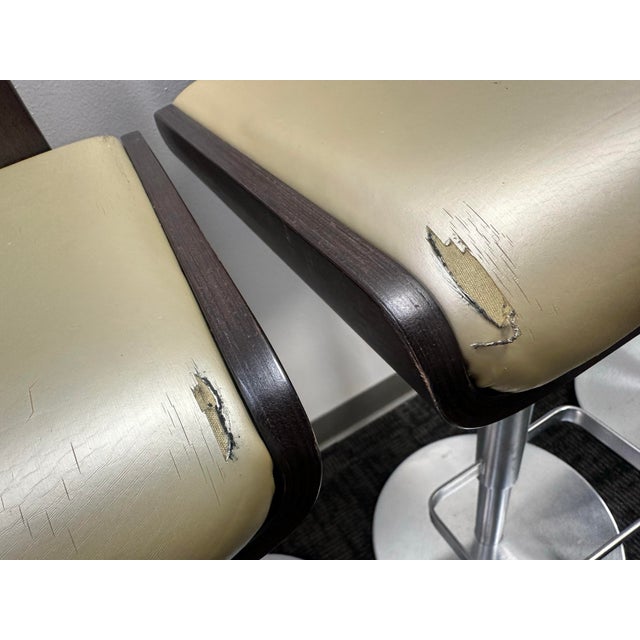 Wood Set of 3 MCM Allermuir "Scoop" Swivel Bar Stools Authentic Made in Uk For Sale - Image 7 of 12
