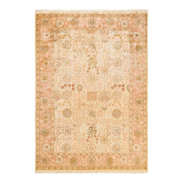Vintage Traditional Hand Knotted Wool Area Rug, Ivory - 6'1" X 8'7" For Sale - Image 9 of 9