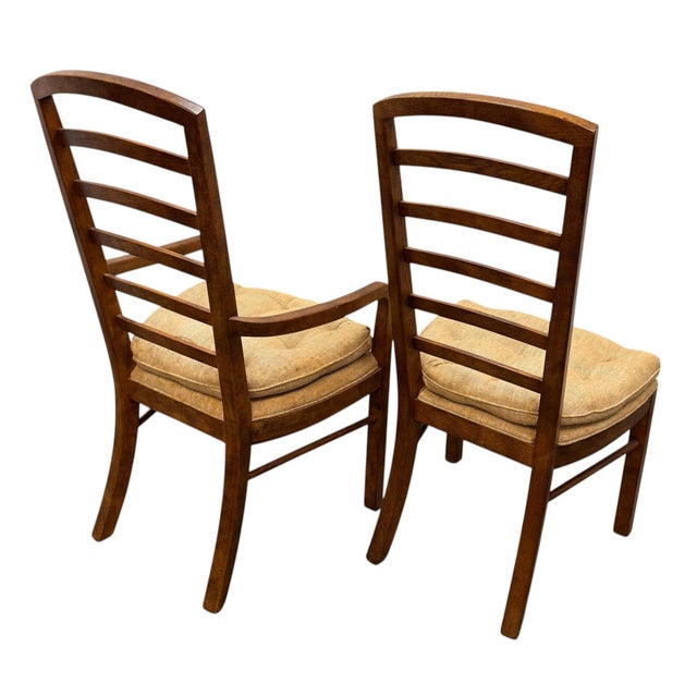 Vintage Drexel Heritage Accolade II Collection Campaign Style Walnut Ladder Back Dining Chairs - Set of 8 For Sale In Greensboro - Image 6 of 12