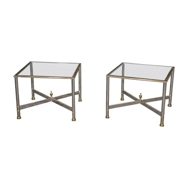 Pair Brass and Steel Jansen Style Mid-Century Modern Square End Tables For Sale - Image 10 of 10