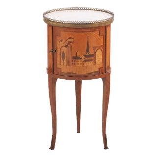 A French Louis XV Style Mixed Woods Marble Top Work Table / Nightstand, C. 1940. For Sale