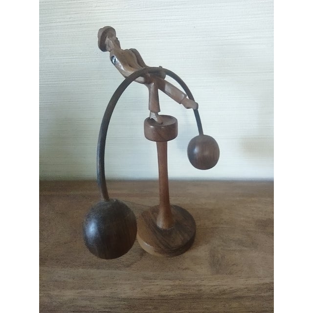Sculpture Materials Vintage Wooden Folk Art Hand Carved Balancing Man Toy For Sale - Image 7 of 11