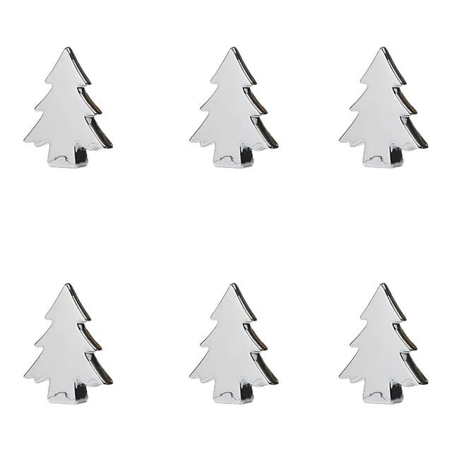 Teton 4.5" Tall Ceramic Tree, Silver, Set of 6 For Sale