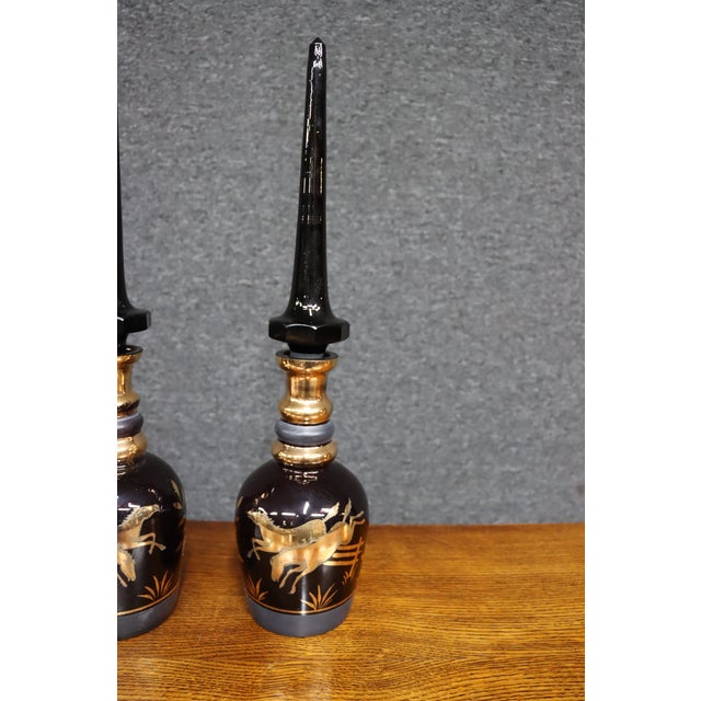 Early 20th Century Royal Purple Art Glass Decanters With Gold Horse Overlay - Pair For Sale In Philadelphia - Image 6 of 14