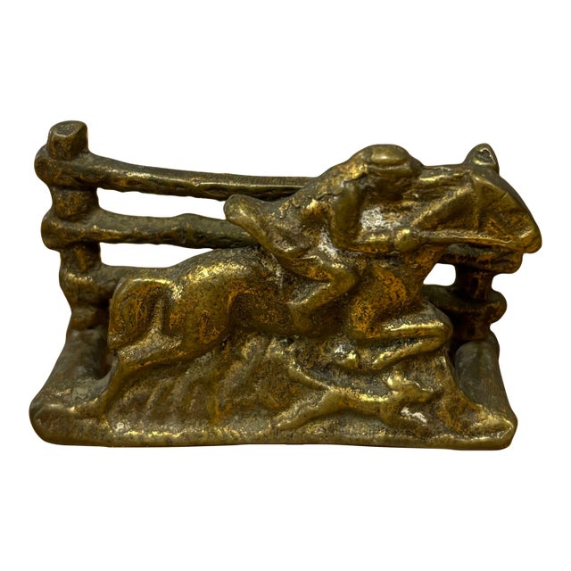 Vintage English Brass Horse and Rider Hunt Letter Rack For Sale