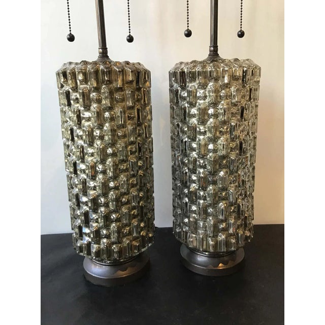 Mid-Century Modern 1970s Textured Mercury Glass Lamps - A Pair For Sale - Image 3 of 9
