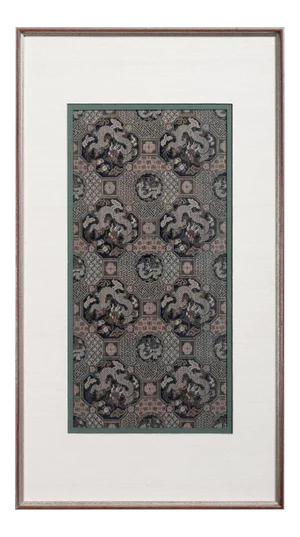 Framed Chinese Antique Brocade Dragon Panel