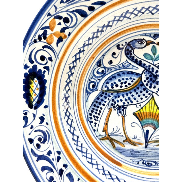 Mid 20th Century Verdiani Firenze Italian Majolica Bowl – “Decoro Arcaico” Bird Motif, Hand Painted 10” Charger Plate Bowl For Sale In Louisville - Image 6 of 10