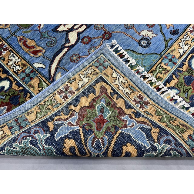 Blue Afghan Sultani Wool Rug, Natural Dye Persian Bijar Floral Design, 6′7″ × 9′9″ For Sale - Image 14 of 15
