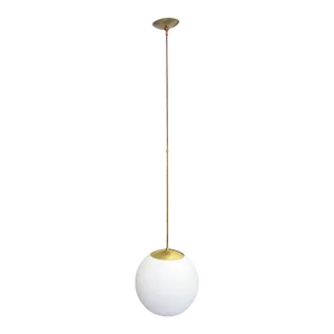Vintage 1960s Ejs Lighting Corp Frosted Glass and Brass 14" Globe Pendant Lamp - 62 Inches