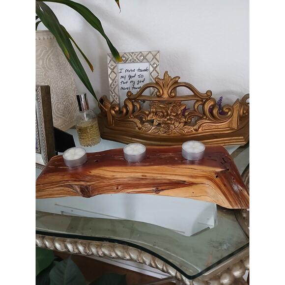 Olive Tree Wood Candle Holder 14" Tabletop Carved Rustic Natural Distressed For Sale - Image 14 of 14