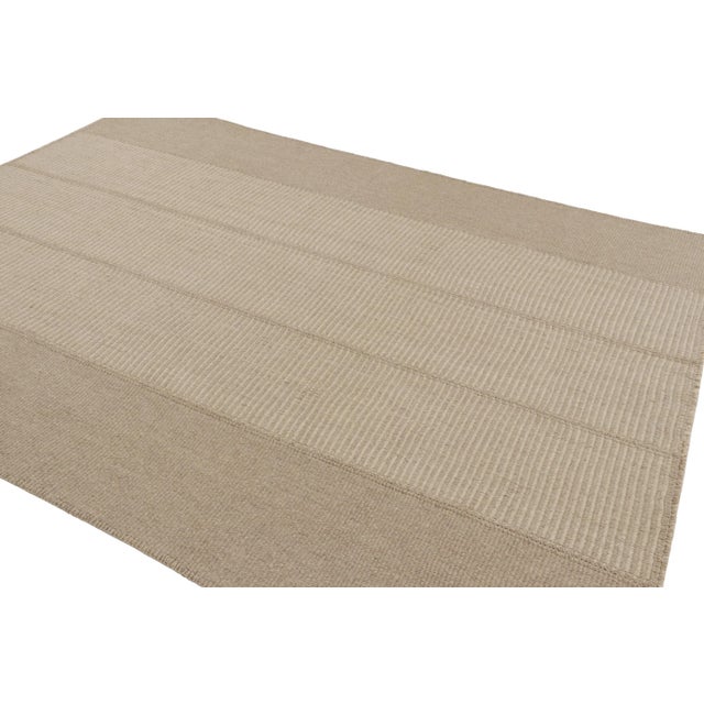 Rug & Kilim Rug & Kilim’s Contemporary Kilim With Textural Beige Stripes For Sale - Image 4 of 8