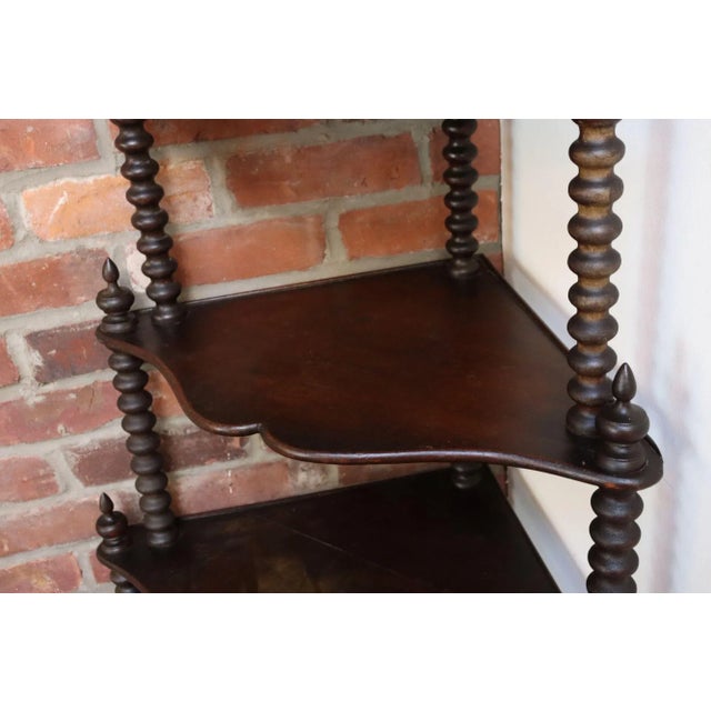 Wood Antique French Six-Tier Stained Mahogany Spool Form Corner Shelf / Etagere For Sale - Image 7 of 18