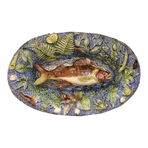 19th Century French Hand Painted Ceramic Barbotine Fish Platter Palissy Style