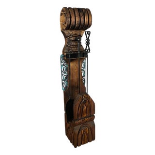 Witco Tiki Mid Century Wood Carved Fireplace Tool Set With Brutalist Accent For Sale