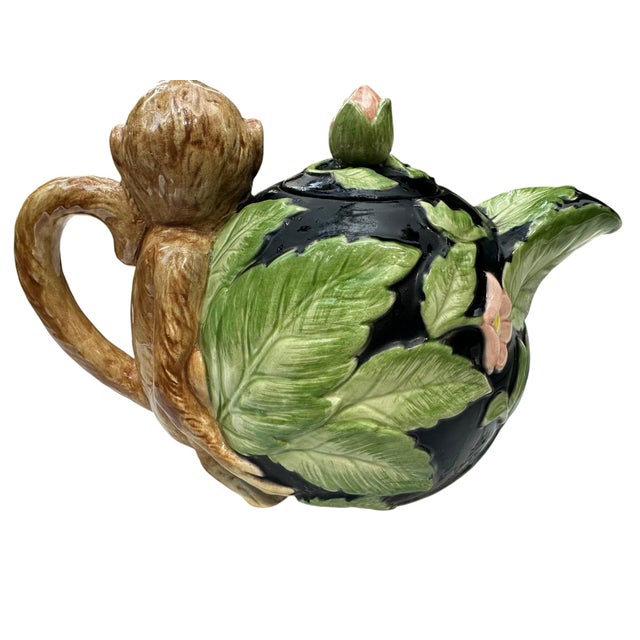 Vintage Fitz & Floyd Floral Leaves & Monkey Teapot 1986 FF Hand Painted The Vintage Fitz & Floyd Floral Leaves & Monkey...