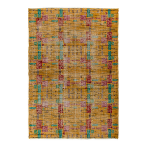 1960s Vintage Zeki Müren Rug in in Gold, Red, Geometric Pattern by Rug & Kilim