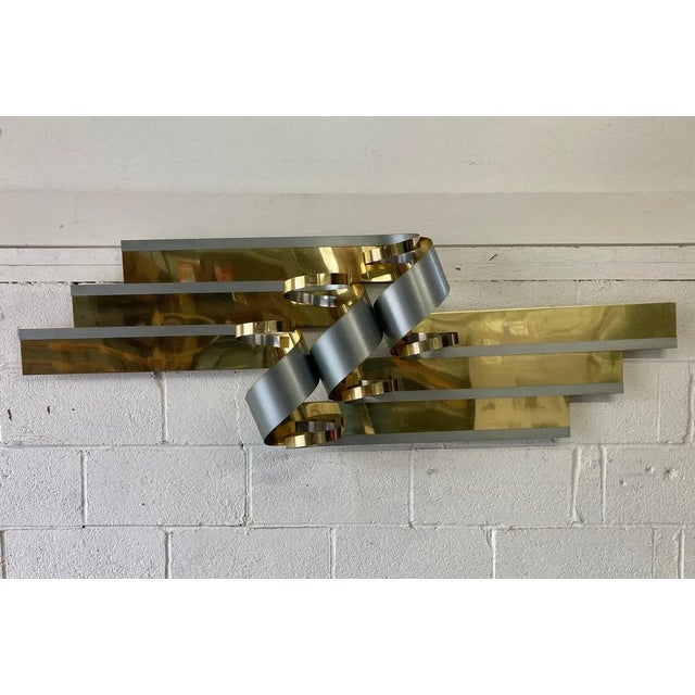 Curtis Jere Postmodern Metal Wall Sculpture | Vintage Brass & Steel Wave Wall Art | Modern Sculptural Decor Striking...