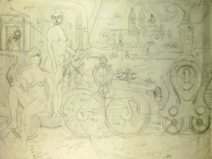 Sketches of Nudes With Architectural Elements