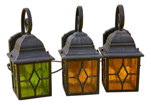 Vintage Street Lamps in Stained Glass and Metal, Set of 3