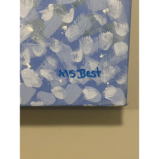 Contemporary Modern Abstract Floral Hydrangea Acrylic Painting on Canvas, “Hydrangea on Ocean Street,”Signed, Dated For Sale - Image 3 of 4