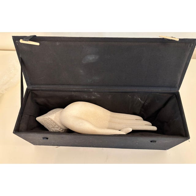 English Vintage Alabaster Gyan Mudra Buddha Meditation Hand Sculpture in Box For Sale - Image 3 of 14