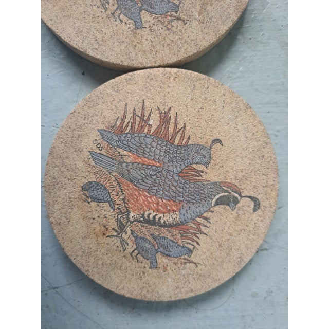 1980s Vintage Birds Stoneware Coasters- Set of 2 For Sale - Image 5 of 8